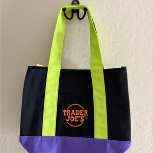 New Trader Joe's Black and Purple Tote with Green Handles